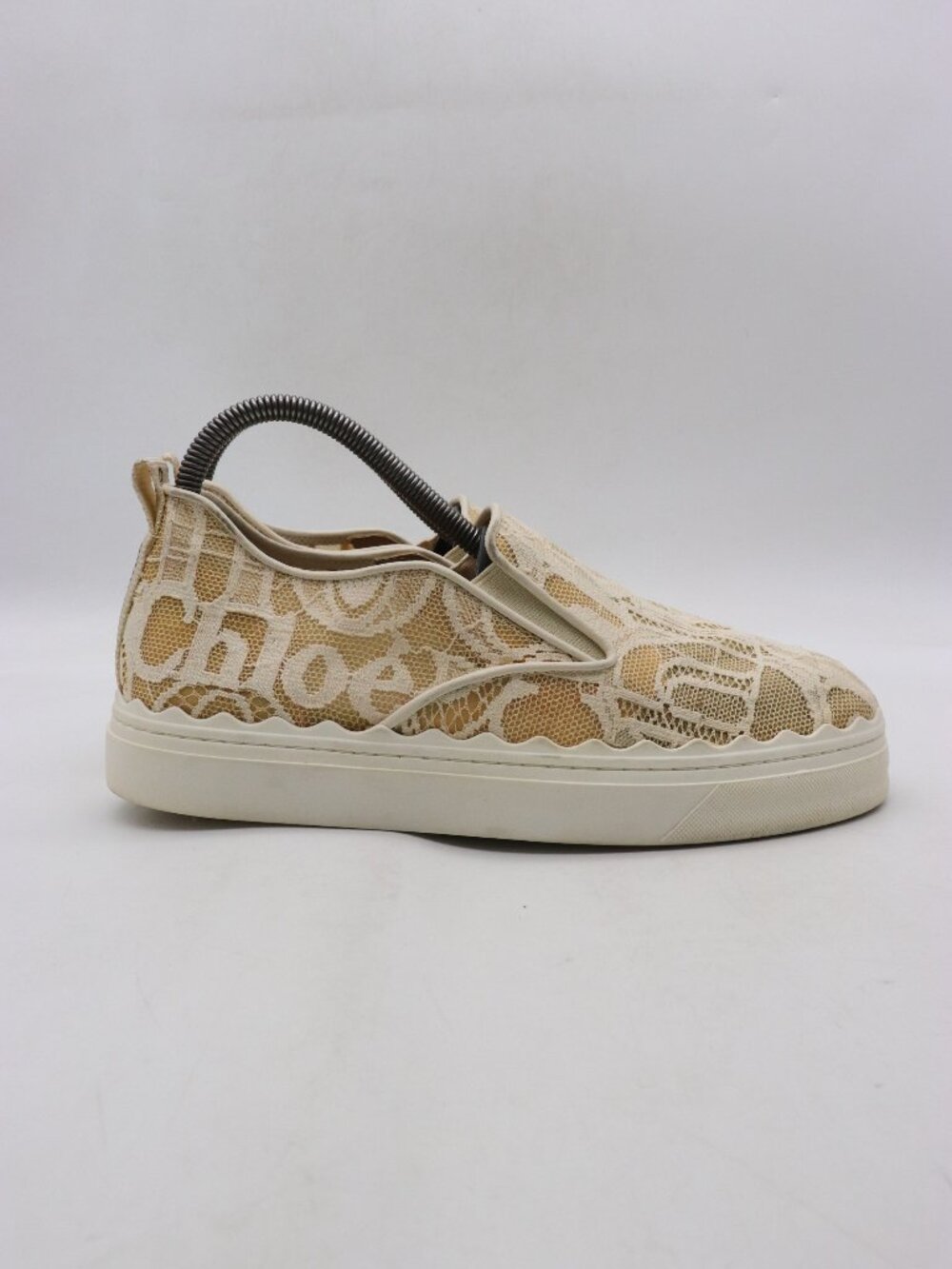 CHLOÉ Lauren Lace Slip-On Women's Size EU 39 Beige Sneakers Casual Italy
